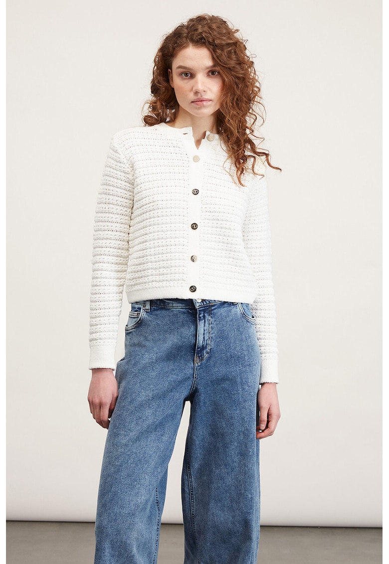 Жилетка с памук и копчета - Бял/Тъмносин Motivi