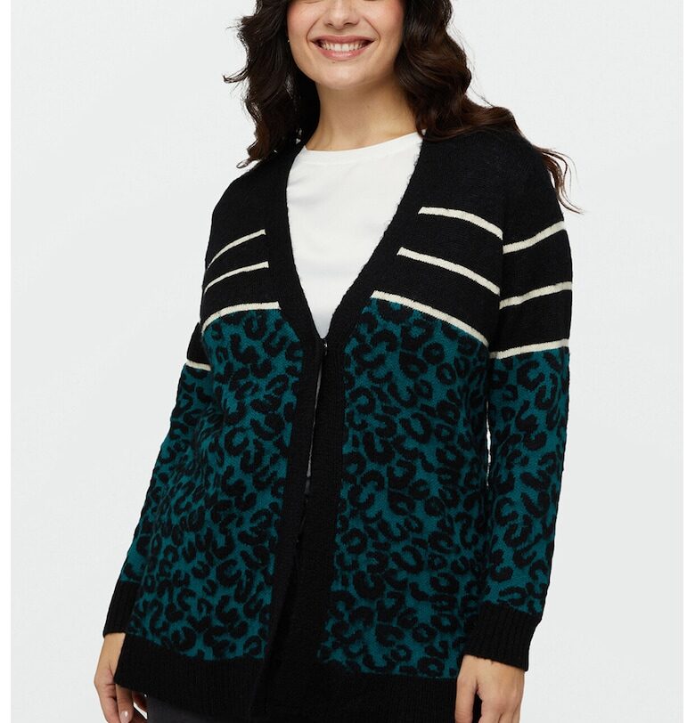 Жилетка с шпиц и принт - Черен/Персийско зелено Fiorella Rubino