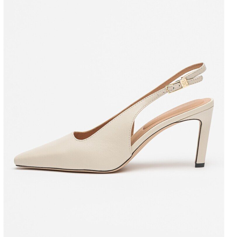 Заострени кожени обувки с каишка на петата - Светло бежово Tommy Hilfiger