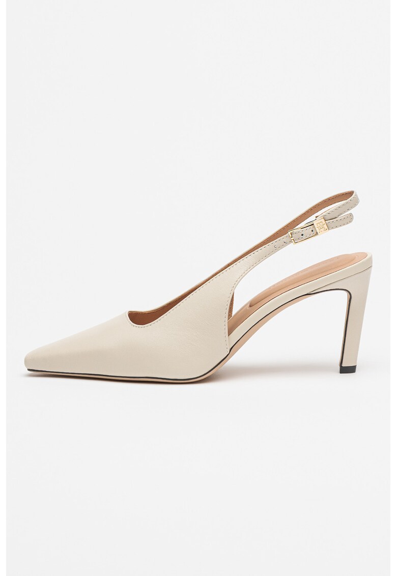 Заострени кожени обувки с каишка на петата - Светло бежово Tommy Hilfiger