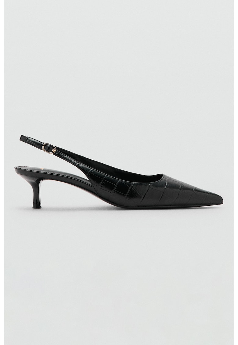 Заострени обувки от еко кожа с котешки ток - Черен Mango