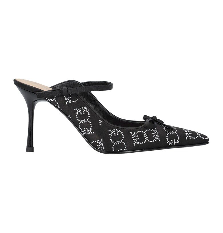 Заострено сабо с декоративни камъни - Черен/Сребрист Pinko