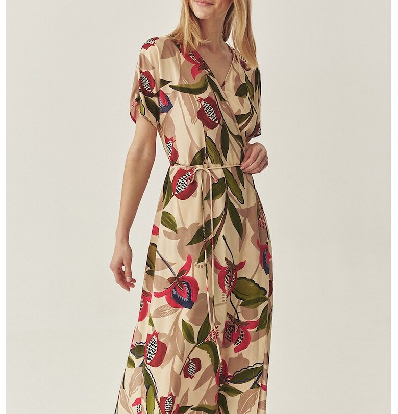 Застъпена десенирана рокля - Червен/Кафяв/Бежов Tatuum