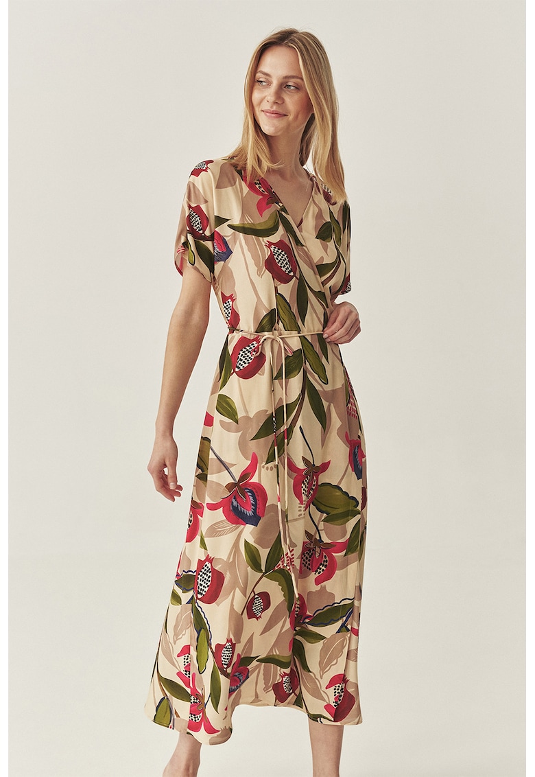 Застъпена десенирана рокля - Червен/Кафяв/Бежов Tatuum