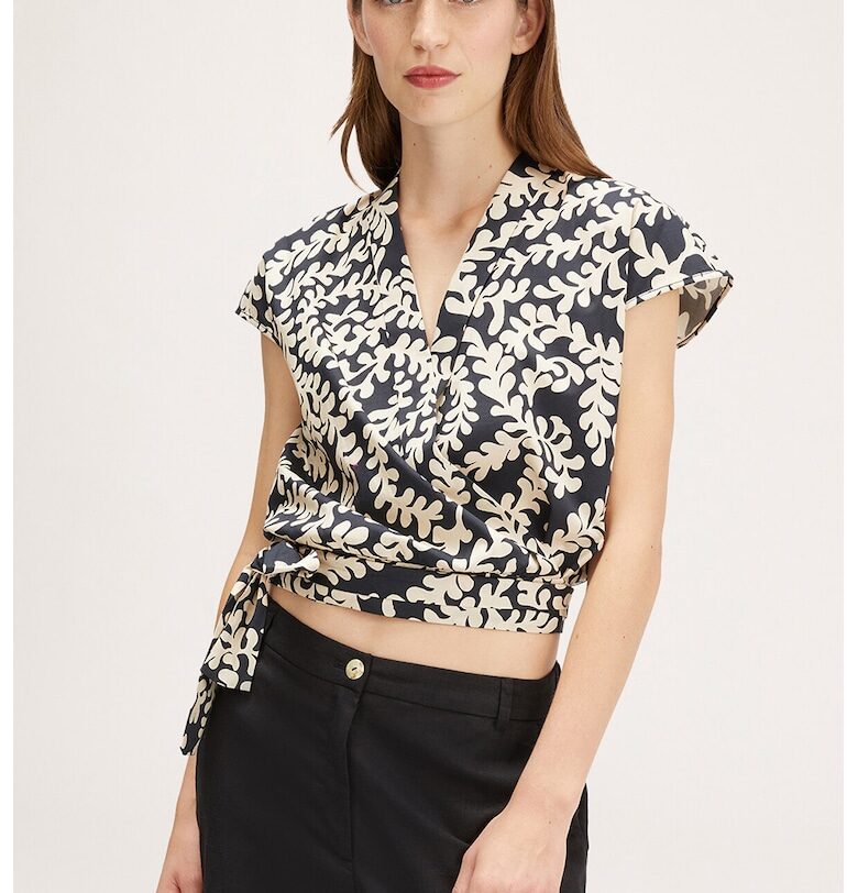 Застъпена къса блуза - Бял/Черен Motivi