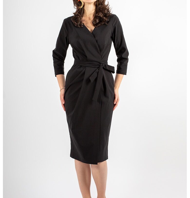 Застъпена миди рокля Nora - Черен Couture de Marie