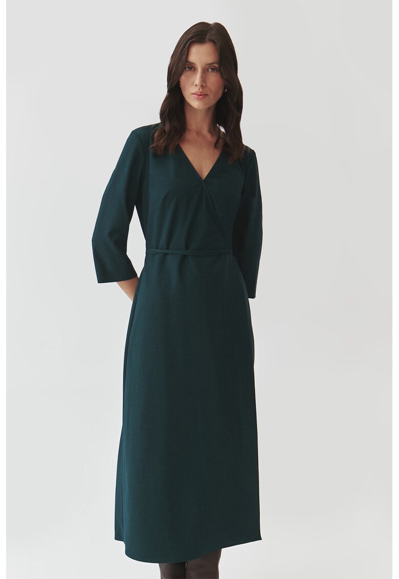 Застъпена миди рокля - Зелен Tatuum