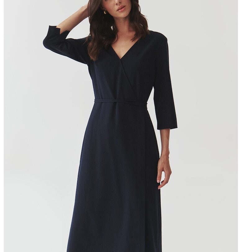 Застъпена миди рокля - Тъмносин Tatuum