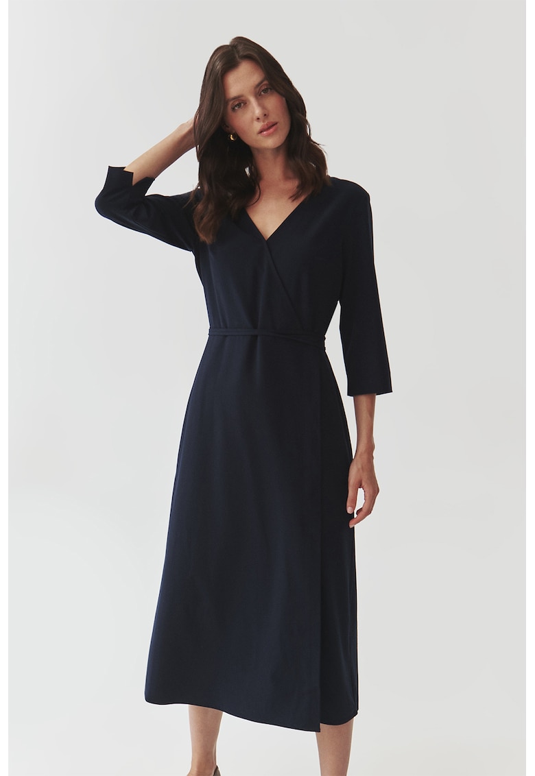 Застъпена миди рокля - Тъмносин Tatuum