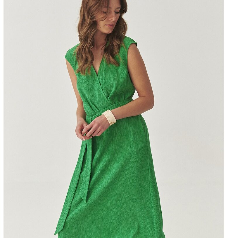 Застъпена релефна рокля с лиосел - Аква зелено Tatuum