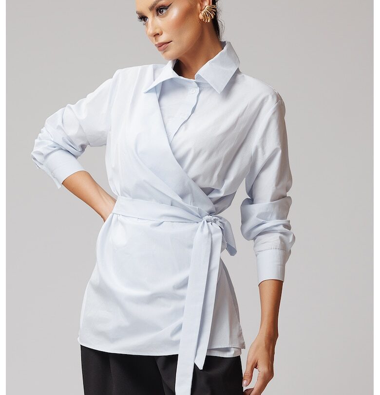 Застъпена риза от памук - Бял/Ледено синьо concept A trois