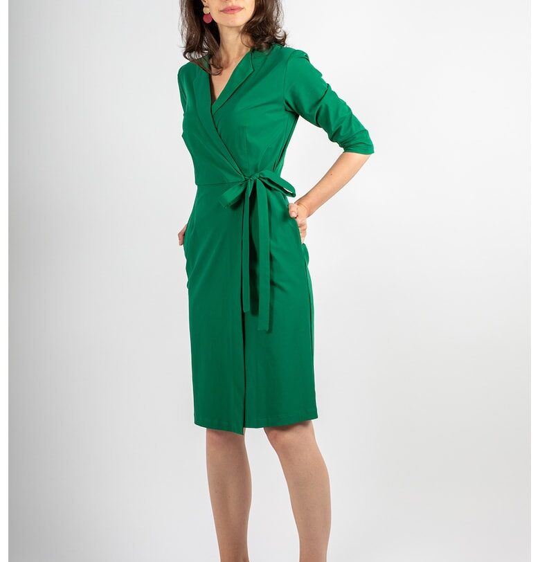 Застъпена рокля Anne с памук - Тъмнозелен Couture de Marie