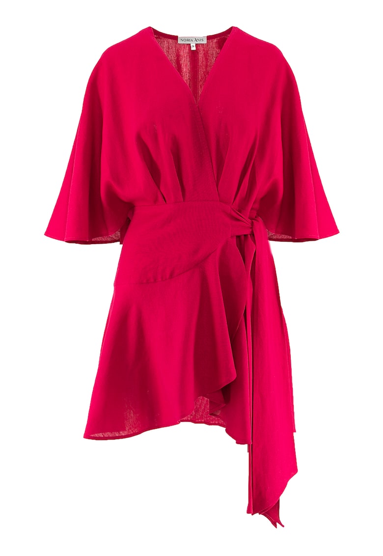 Застъпена рокля Franca с лен - Малина Noria Anis