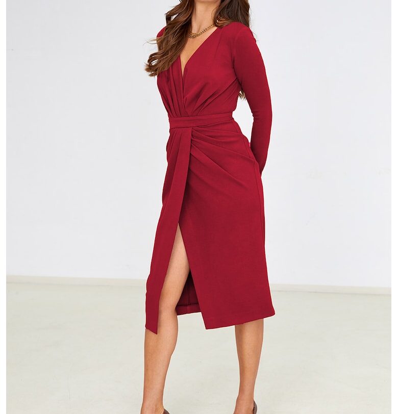 Застъпена рокля - Аленочервен Alina Cernatescu