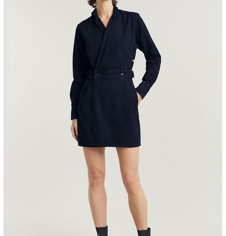 Застъпена рокля от деним с дълги ръкави - Тъмносин G-STAR