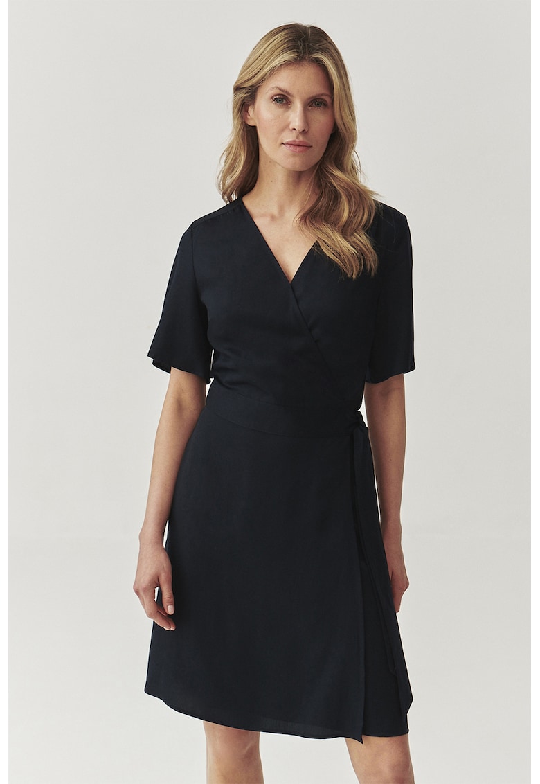 Застъпена рокля от лиосел с разкроени ръкави - Черен Tatuum