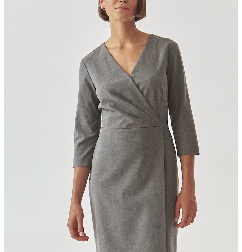 Застъпена рокля с 3/4 ръкави - Сив меланж Tatuum