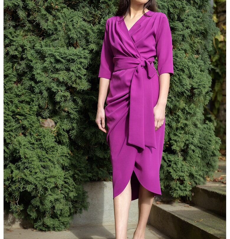 Застъпена рокля с 3/4 ръкави - Фанданго розово concept A trois