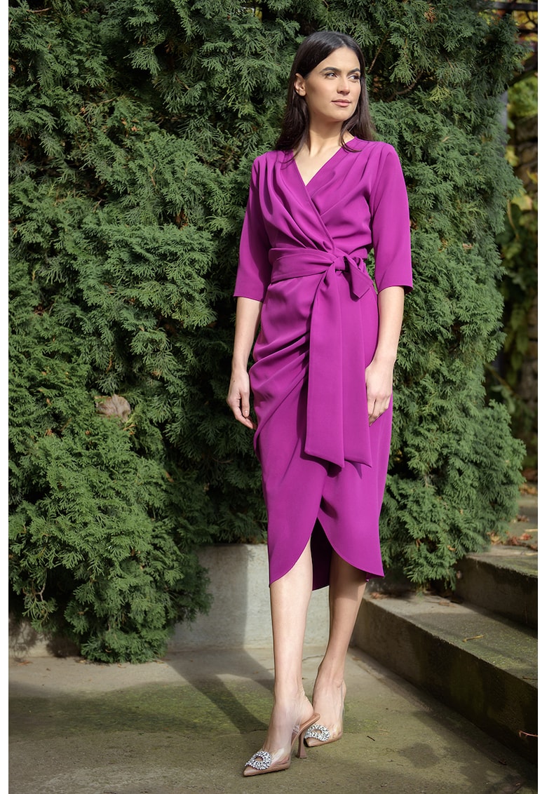 Застъпена рокля с 3/4 ръкави - Фанданго розово concept A trois