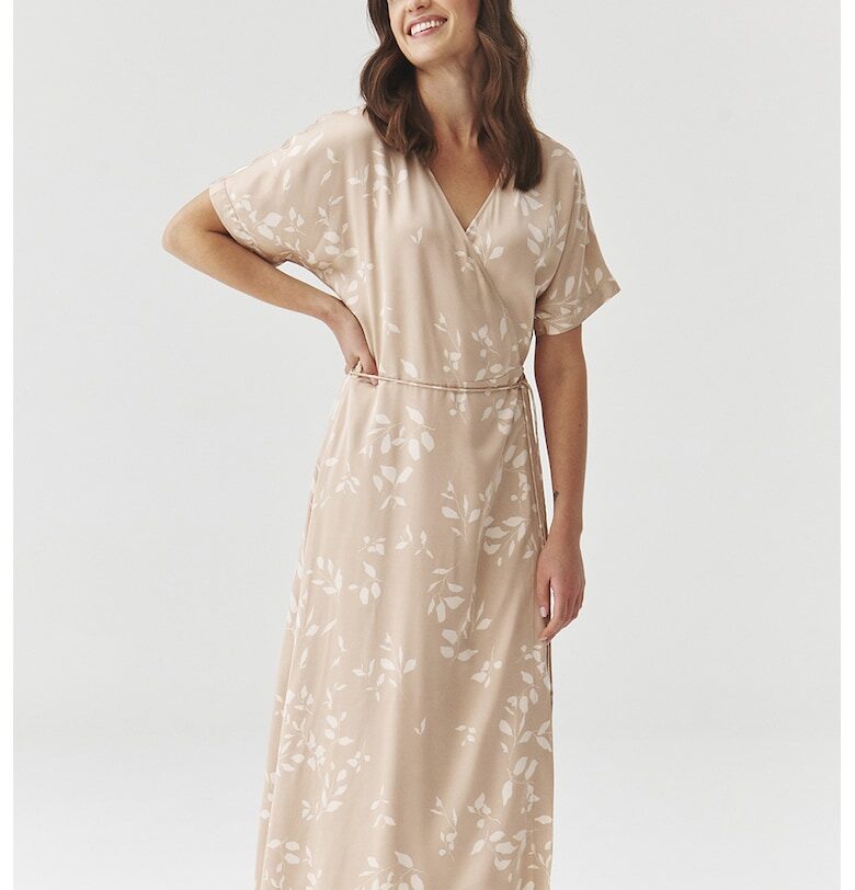 Застъпена рокля с десен - Бежов/Мръснобял Tatuum