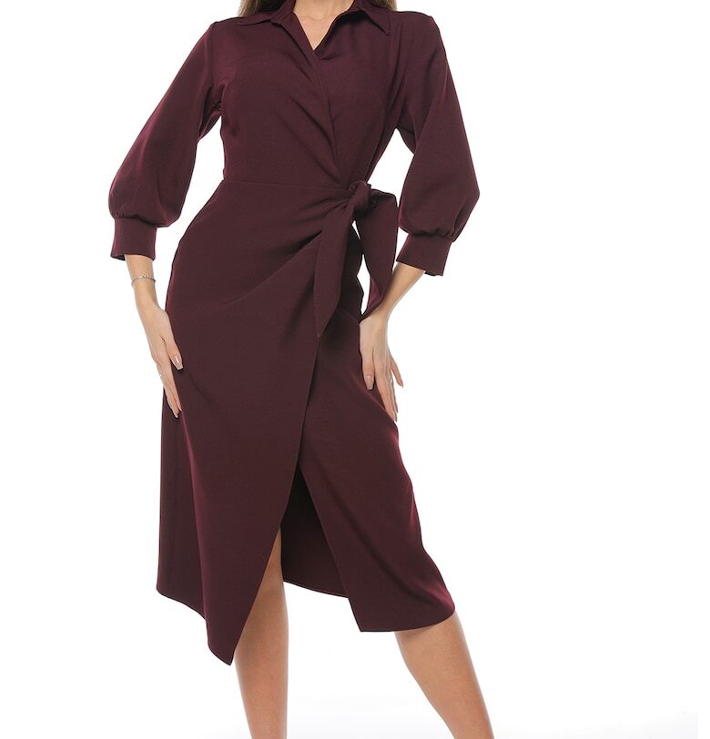 Застъпена рокля с шлиц отпред - Бордо CAMISSI