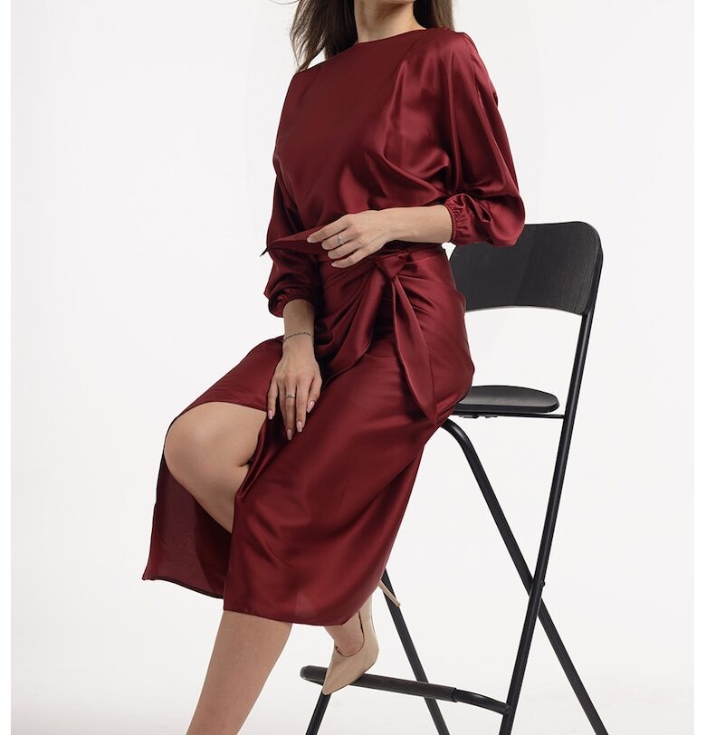 Застъпена рокля с шлиц отпред - Бордо CAMISSI
