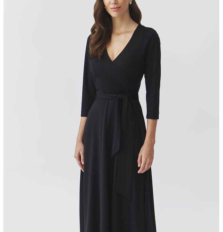 Застъпена рокля с шпиц - Черен Tatuum