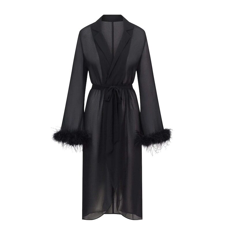 Застъпена рокля с щраусови пера - Черен BALOU