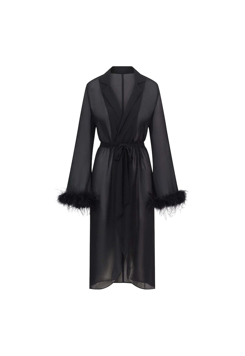 Застъпена рокля с щраусови пера - Черен BALOU