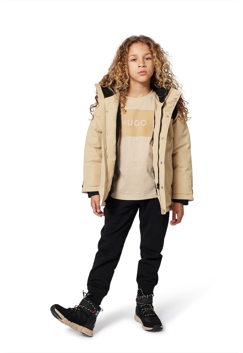 Зимна парка с качулка - Черен/Тъмнобежово HUGO