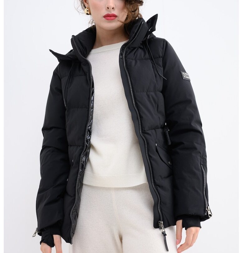 Зимно ватирано яке Alfea с качулка и колан - Черен Geographical Norway