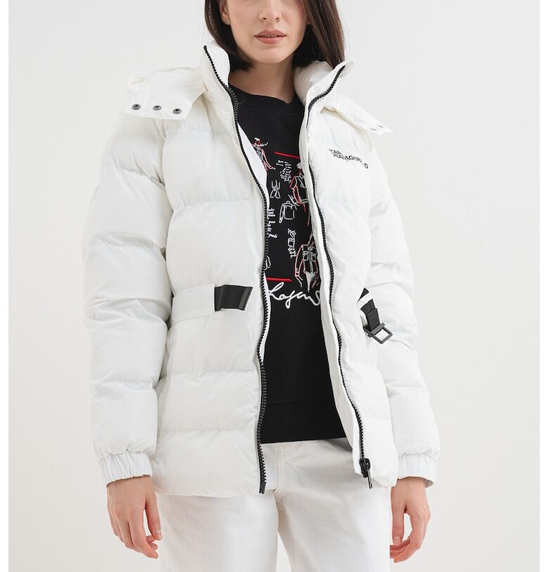 Зимно ватирано яке с качулка - Бял KARL LAGERFELD JEANS