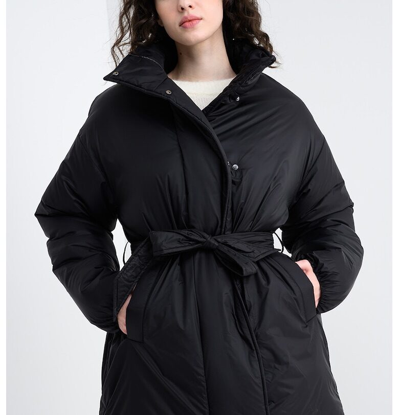 Зимно капитонирано яке с връзка - Избеляло черно United Colors of Benetton