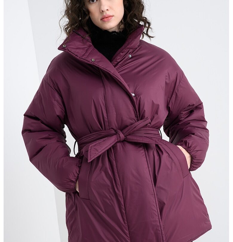 Зимно капитонирано яке с връзка - Тъмновиолетов United Colors of Benetton