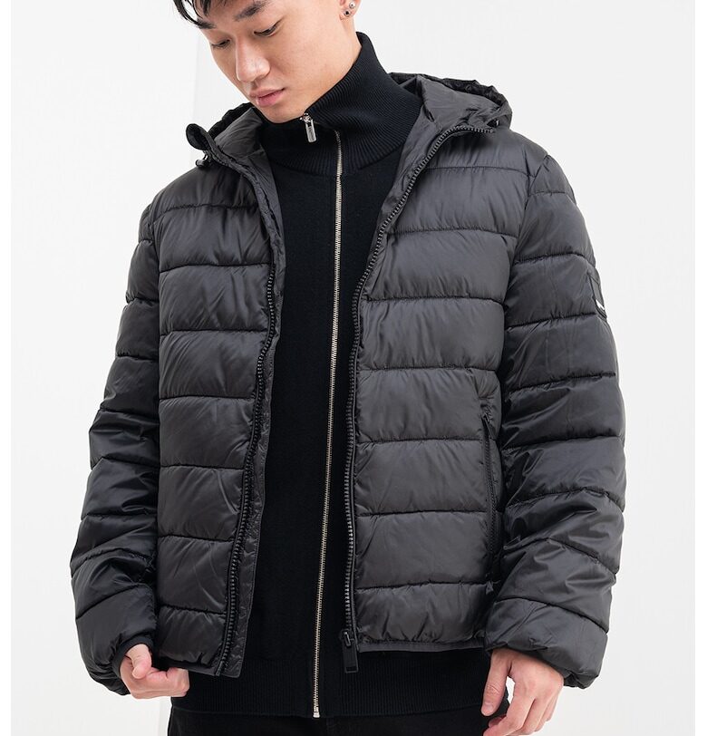 Зимно капитонирано яке с качулка - Черен KARL LAGERFELD JEANS