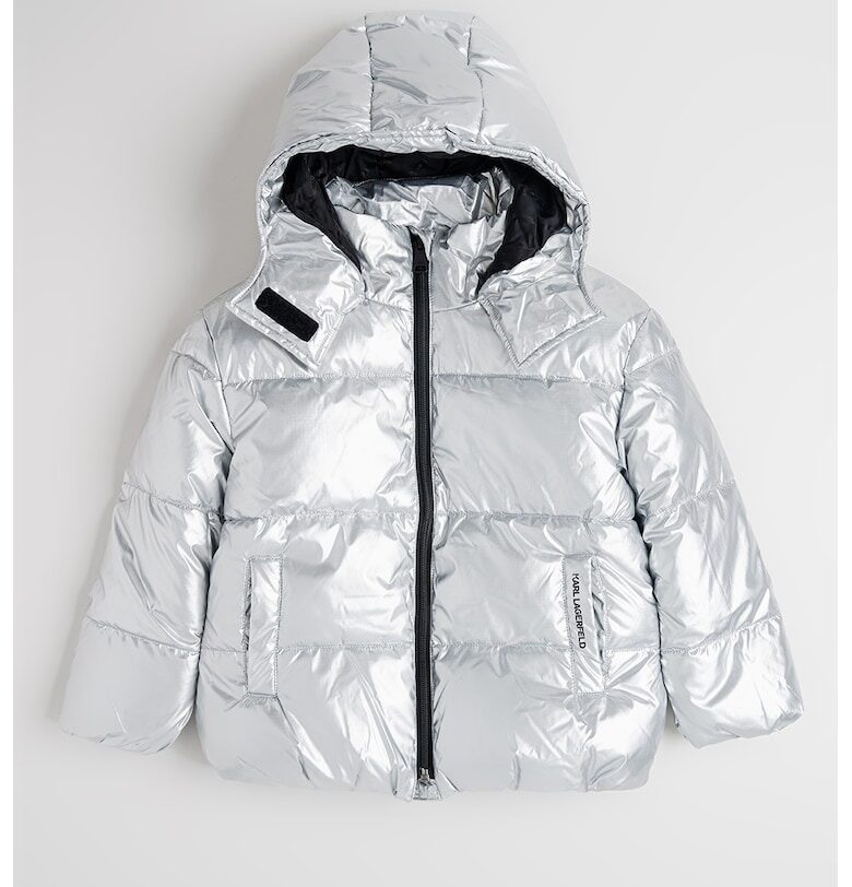 Зимно капитонирано яке с качулка и метален ефект - Сребрист KARL LAGERFELD KIDS