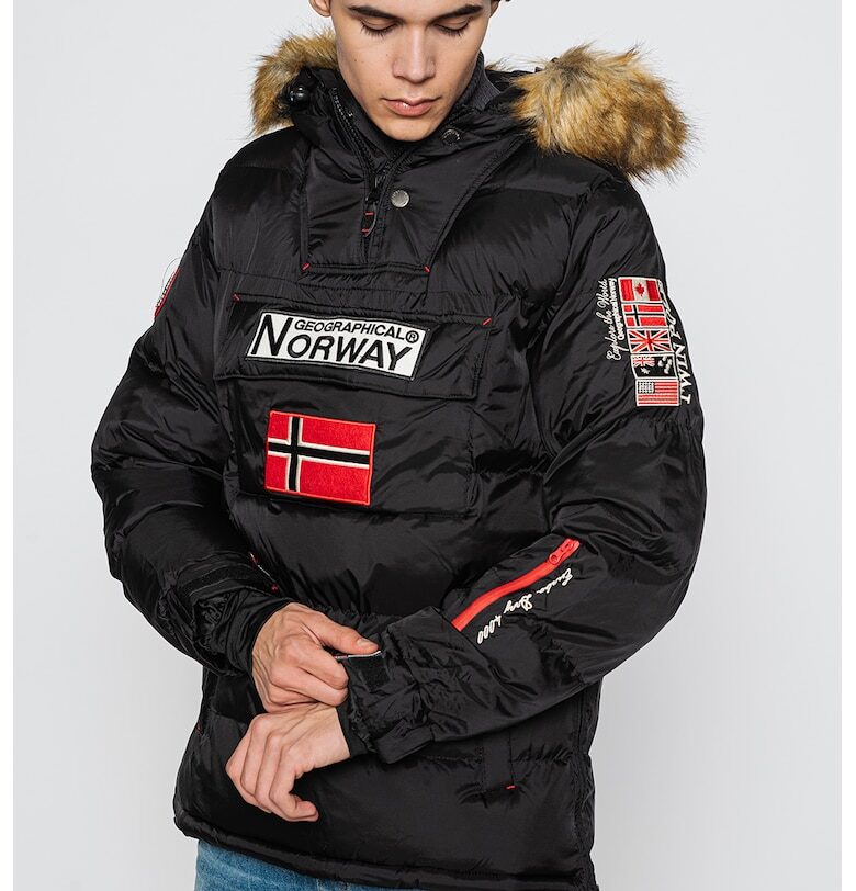 Зимно яке Bilboquet с качулка - без закопчаване - Бял/Черен Geographical Norway