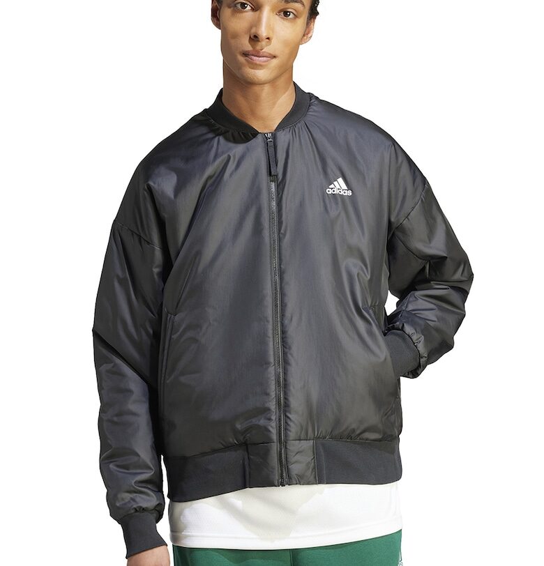 Зимно яке Brand Love с цип и лого - Tъмносив adidas Sportswear