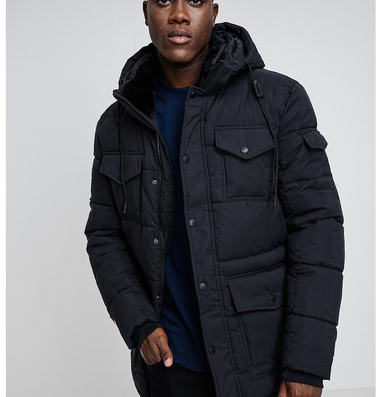 Зимно яке Corlas с джобовве с капаче - Избеляло черно Geographical Norway