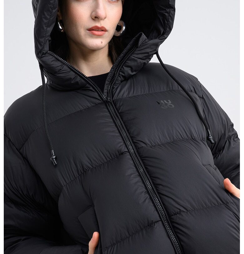 Зимно яке Francesca с пухена вата и качулка - Черен HUGO