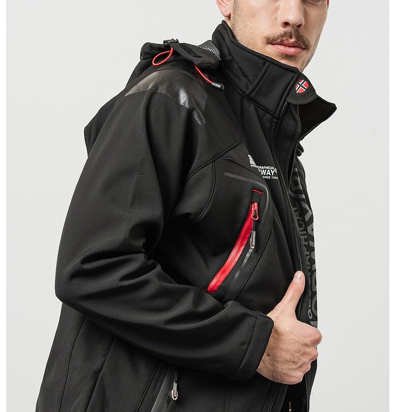 Зимно яке Techno Men с качулка и лого - Черен Geographical Norway