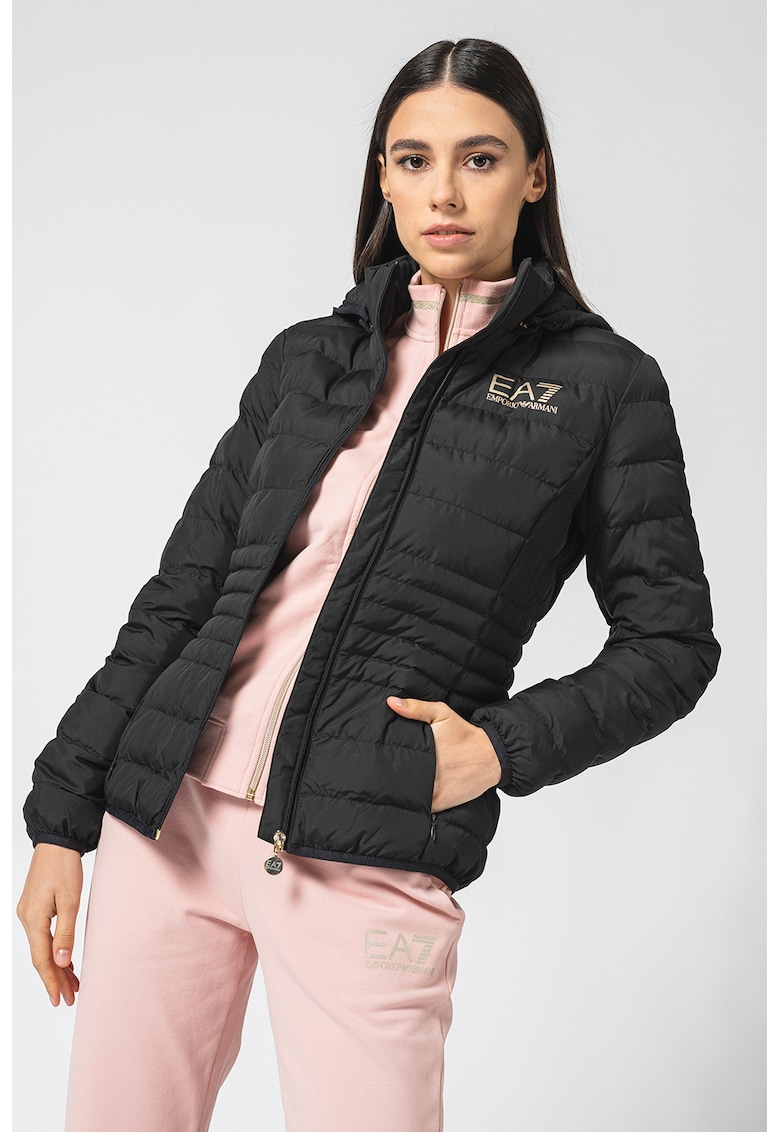 Зимно яке по тялото с качулка - Черен EA7