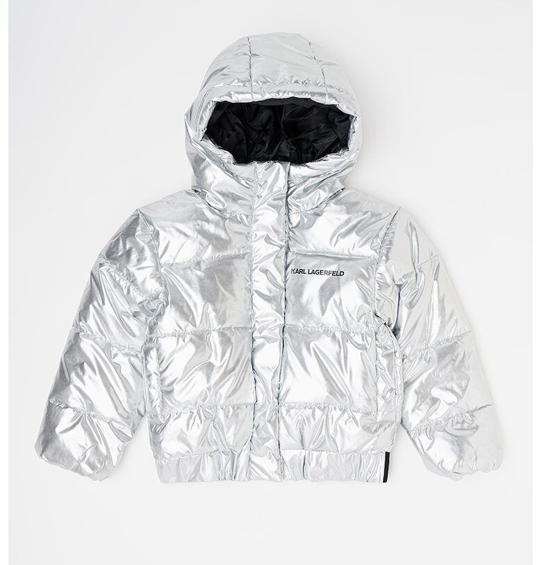 Зимно яке-пухенка с качулка и ефект металик - Сребрист KARL LAGERFELD KIDS