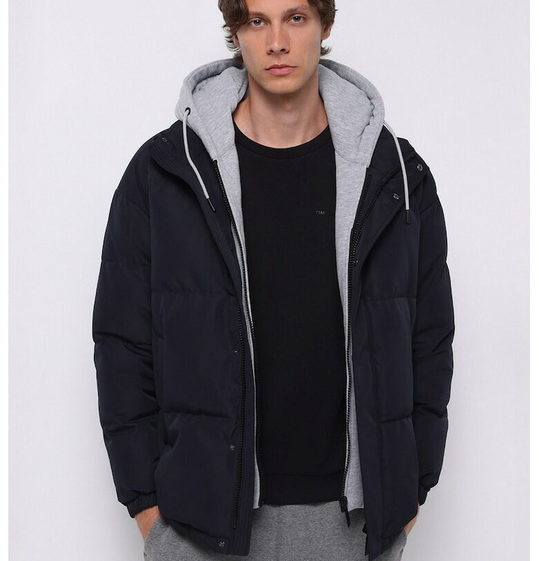 Зимно яке с висока яка - Ултрамарин синьо/Светлосив меланж COLINS