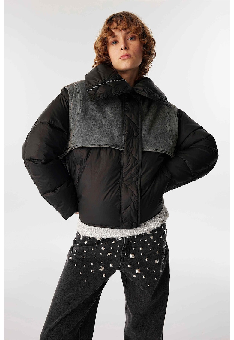 Зимно яке с деним - Черен TWIST