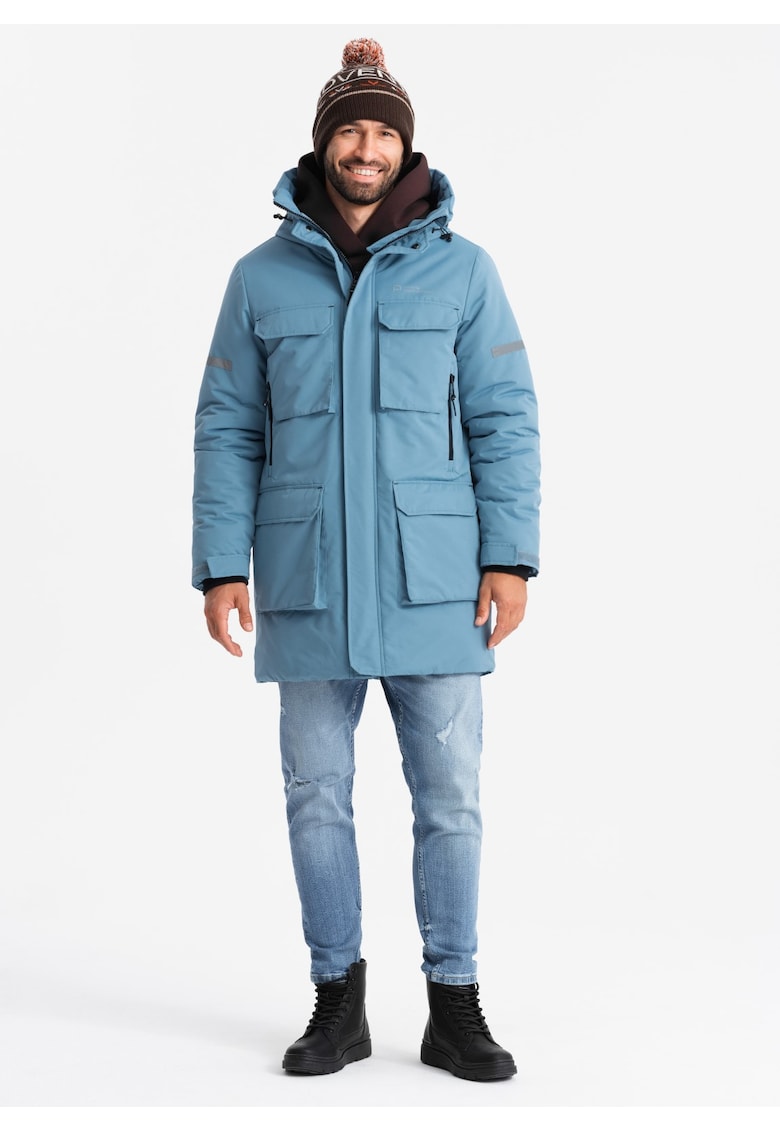 Зимно яке с джобове и качулка - Син OMBRE