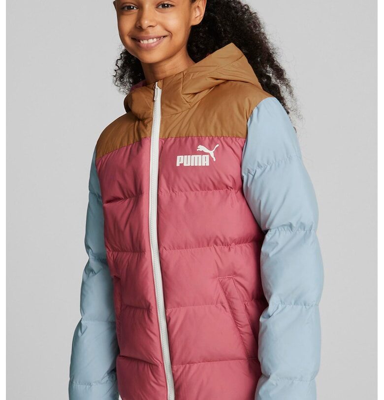 Зимно яке с дизайн с цветен блок и качулка - Карамел/Розово/Светлосин Puma