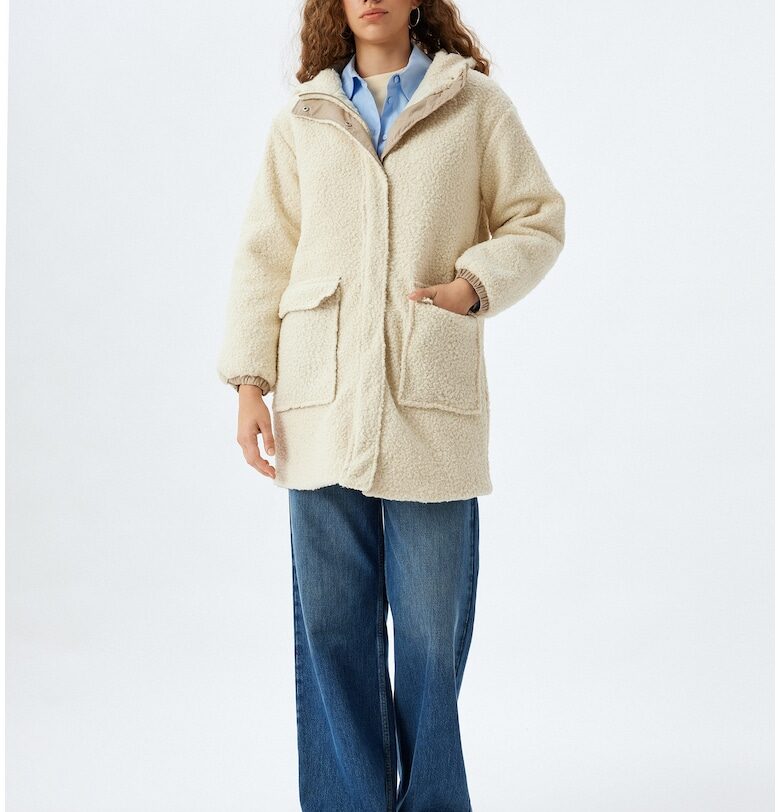 Зимно яке с еко пух и джобове с капаче - Бял KOTON