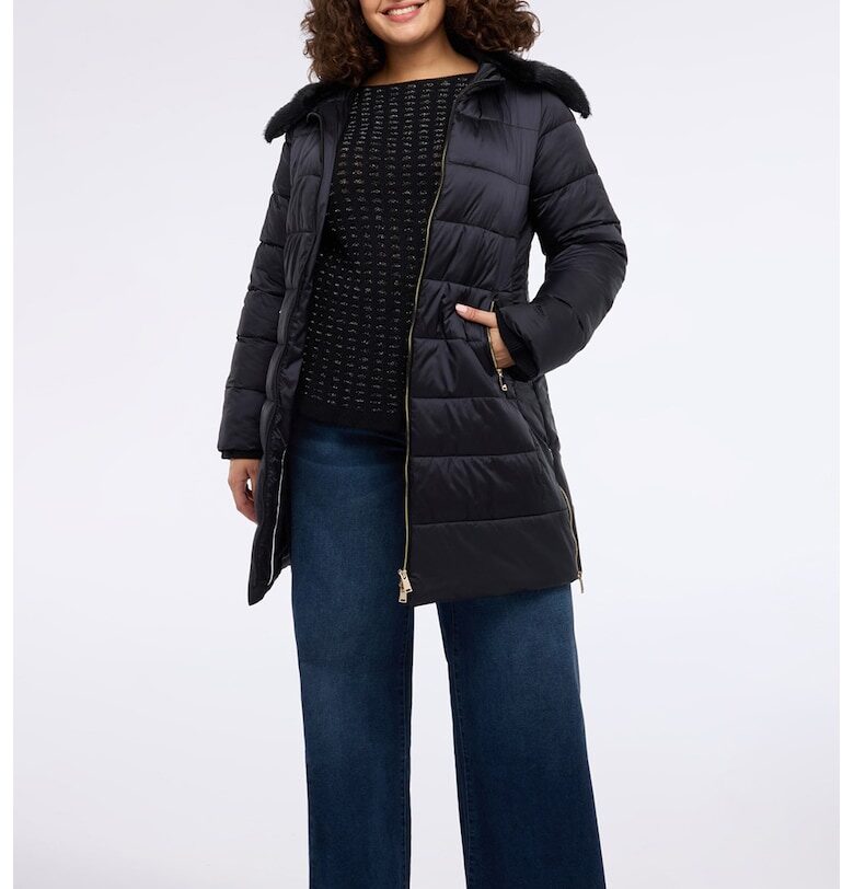 Зимно яке с еко пух на яката - Избеляло черно Fiorella Rubino