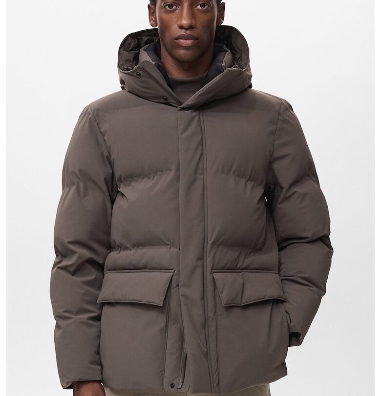 Зимно яке с качулка - Тъмнокафяв Mango